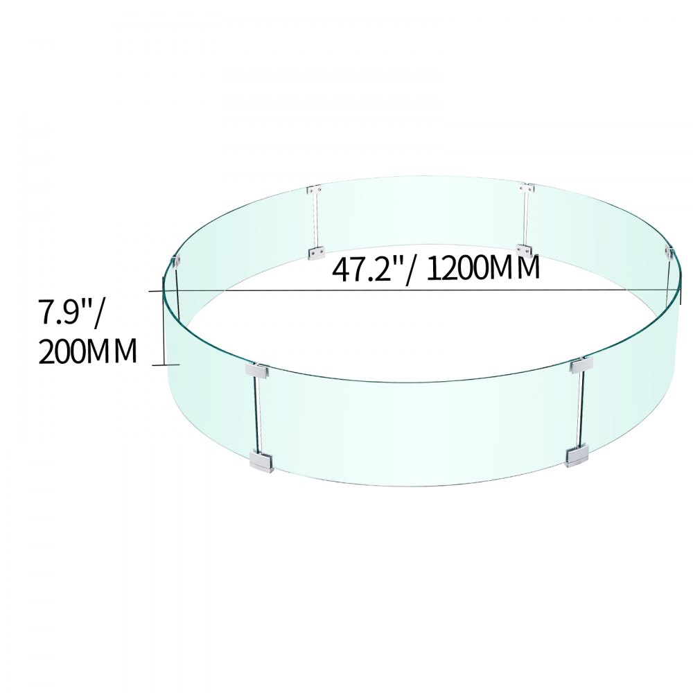 VEVOR Fire Pit Wind Guard, 47 x 47 x 8 Inch Glass Flame Guard, Round Glass Shield, 1/4-Inch Thick Fire Table, Clear Tempered Glass Flame Guard, Aluminum Alloy Feet for Propane, Gas, Outdoor