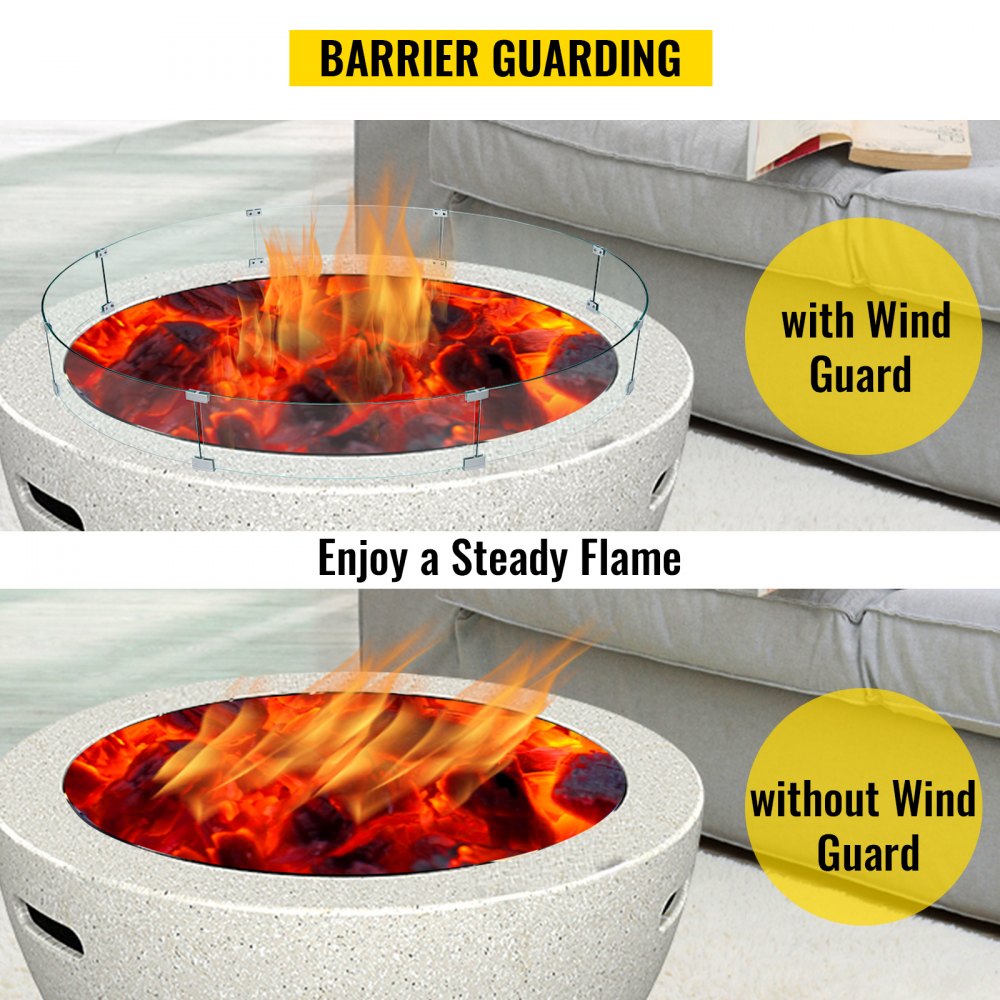 VEVOR Fire Pit Wind Guard, 59 x 59 x 7.9 inches Glass Flame Guard, Round Glass Shield, 1/4-Inch Thick Fire Table, Clear Tempered Glass Flame Guard, Aluminum Alloy Feet for Propane, Gas, Outdoor