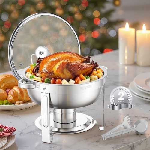 VEVOR 5 Qt 2 Pack Round Chafing Dish Buffet Set Full-Size Pan Stainless Steel