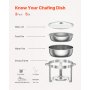 VEVOR Chafing Dish Buffet Set, 5 Qt 2 Pack, Stainless Steel Chafer with 2 Full Size Pan, Round Catering Warmer Server with Glass Lid Water Pan Folding Stand Fuel Holder, for Wedding Party Banquet, Silver