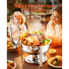 5 Qt 2 Pack Round Chafing Dish Buffet Set Full-Size Pan Stainless Steel Silver