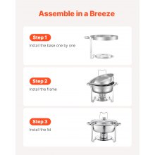 5 Qt 2 Pack Round Chafing Dish Buffet Set Full-Size Pan Stainless Steel Silver