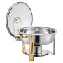 VEVOR Chafing Dish Buffet Set, 5 Qt 4 Pack, Stainless Steel Chafer with 4 Full Size Pan, Round Catering Warmer Server with Glass Lid Water Pan Folding Stand Fuel Holder, for Wedding Party Banquet, Gold