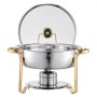 VEVOR Chafing Dish Buffet Set, 5 Qt 4 Pack, Stainless Steel Chafer with 4 Full Size Pan, Round Catering Warmer Server with Glass Lid Water Pan Folding Stand Fuel Holder, for Wedding Party Banquet, Gold