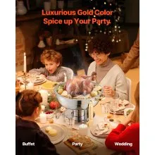 VEVOR Chafing Dish Buffet Set, 5 Qt 4 Pack, Stainless Steel Chafer with 4 Full Size Pan, Round Catering Warmer Server with Glass Lid Water Pan Folding Stand Fuel Holder, for Wedding Party Banquet, Gold