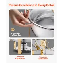 VEVOR Chafing Dish Buffet Set, 5 Qt 4 Pack, Stainless Steel Chafer with 4 Full Size Pan, Round Catering Warmer Server with Glass Lid Water Pan Folding Stand Fuel Holder, for Wedding Party Banquet, Gold