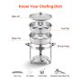 VEVOR Chafing Dish Buffet Set, 5 Qt 4 Pack, Stainless Steel Chafer with 4 Full Size Pan, Round Catering Warmer Server with Glass Lid Water Pan Folding Stand Fuel Holder, for Wedding Party Banquet