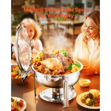 5 Qt 4 Pack Round Chafing Dish Buffet Set Full-Size Pan Stainless Steel Silver