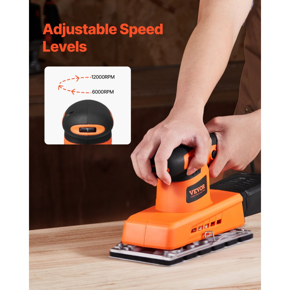 VEVOR Sheet Sander, 1/2 Sheet 2.5A Electric Sander for Woodworking, Max. 12000RPM Variable Speed Sheet Finishing Sander with Sandpaper and Dust Box for Wood Polishing Sanding