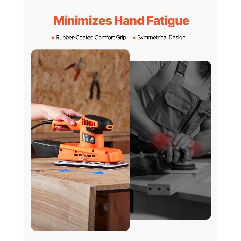 VEVOR Sheet Sander, 1/2 Sheet 2.5A Electric Sander for Woodworking, Max. 12000RPM Variable Speed Sheet Finishing Sander with Sandpaper and Dust Box for Wood Polishing Sanding