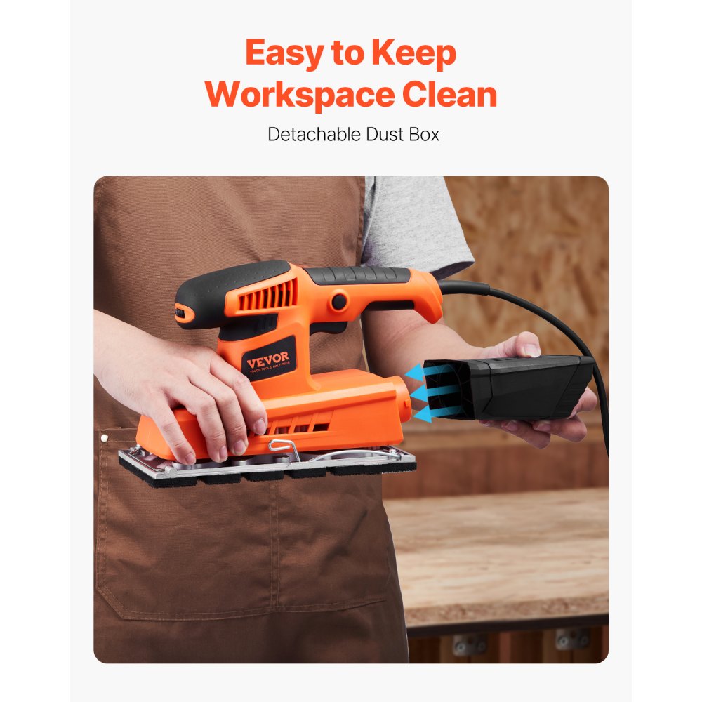 VEVOR Sheet Sander, 1/2 Sheet 2.5A Electric Sander for Woodworking, Max. 12000RPM Variable Speed Sheet Finishing Sander with Sandpaper and Dust Box for Wood Polishing Sanding