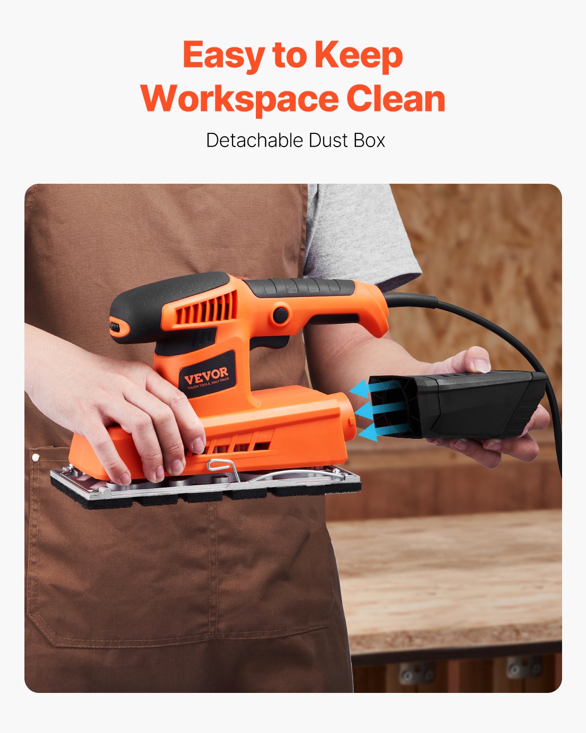 VEVOR Sheet Sander, 1/2 Sheet 2.5A Electric Sander for Woodworking, Max. 12000RPM Variable Speed Sheet Finishing Sander with Sandpaper and Dust Box for Wood Polishing Sanding