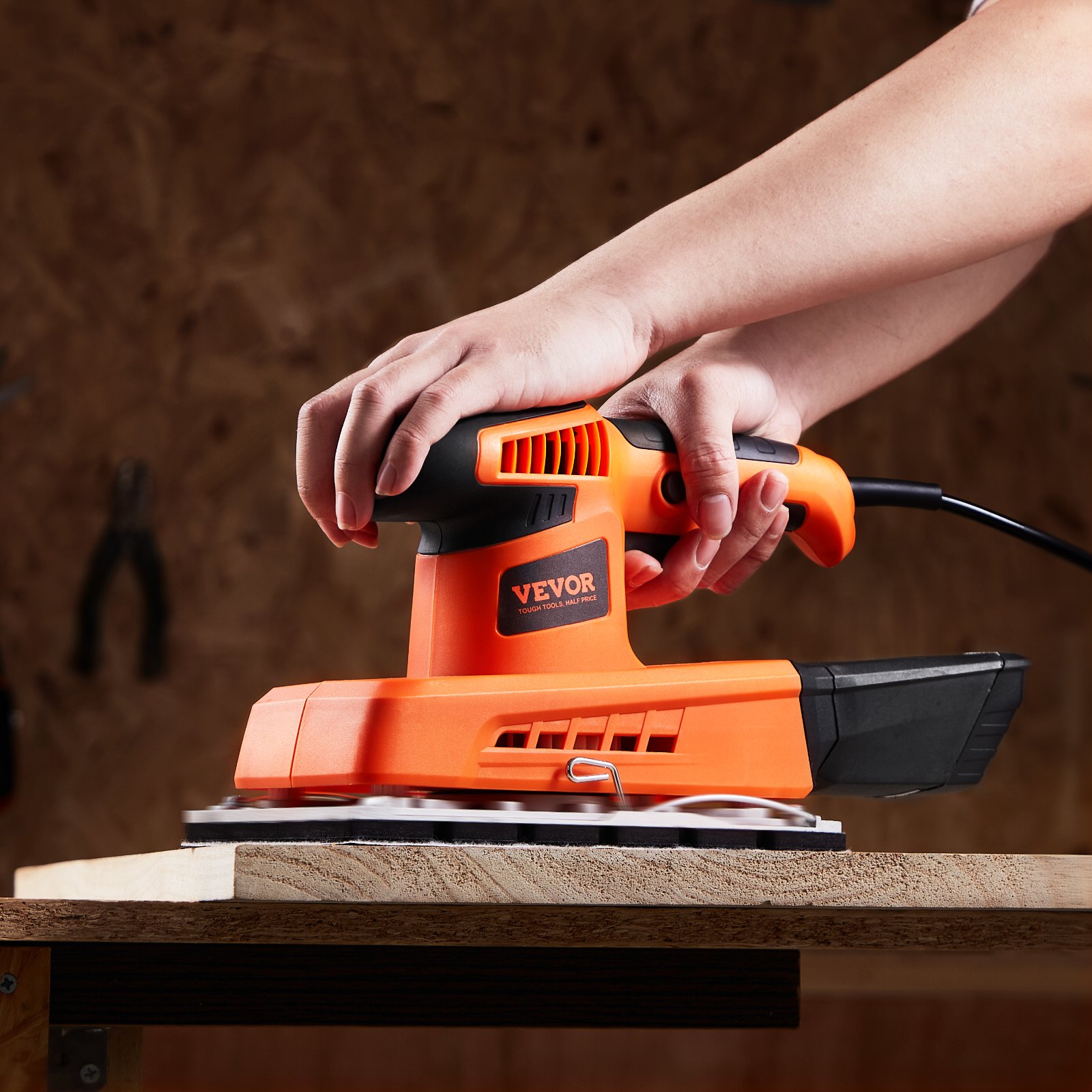 VEVOR Sheet Sander, 1/2 Sheet 2.5A Electric Sander for Woodworking, Max. 12000RPM Variable Speed Sheet Finishing Sander with Sandpaper and Dust Box for Wood Polishing Sanding