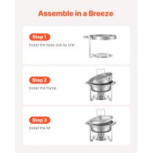 5 Qt 2 Pack Round Chafing Dish Buffet Set Full-Size Pan Stainless Steel Silver