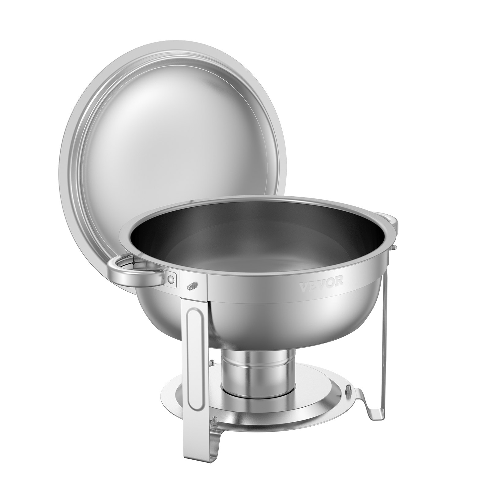 VEVOR Chafing Dish Buffet Set, 5 Qt 2 Pack, Stainless Steel Chafer with 2 Full Size Pans, Round Catering Warmer Server with Lid Water Pan Folding Stand Clip, for Weddings Parties Banquets, Silver