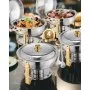 Set de bufet VEVOR pentru încălzit dish-uri, 5 litri, pachet de 4, încălzitor din oțel inoxidabil cu 4 tigăi de dimensiuni normale, încălzitor rotund pentru catering cu capac, tavă cu apă, suport pliabil cu clemă, pentru nunți, petreceri, banchete, auriu
