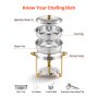 VEVOR Chafing Dish Buffet Set, 5 Qt 4 Pack, Stainless Steel Chafer with 4 Full Size Pans, Round Catering Warmer Server with Lid Water Pan Folding Stand Clip, for Weddings Parties Banquets, Gold
