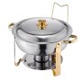 VEVOR Chafing Dish Buffet Set, 5 Qt 4 Pack, Stainless Steel Chafer with 4 Full Size Pans, Round Catering Warmer Server with Lid Water Pan Folding Stand Clip, for Weddings Parties Banquets, Gold