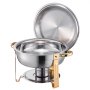 VEVOR Chafing Dish Buffet Set, 5 Qt 4 Pack, Stainless Steel Chafer with 4 Full Size Pans, Round Catering Warmer Server with Lid Water Pan Folding Stand Clip, for Weddings Parties Banquets, Gold