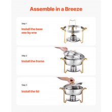 5 Qt 4 Pack Round Chafing Dish Buffet Set Full-Size Pan Stainless Steel Gold