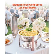 5 Qt 4 Pack Round Chafing Dish Buffet Set Fullsize Pan Stainless Steel Rose Gold