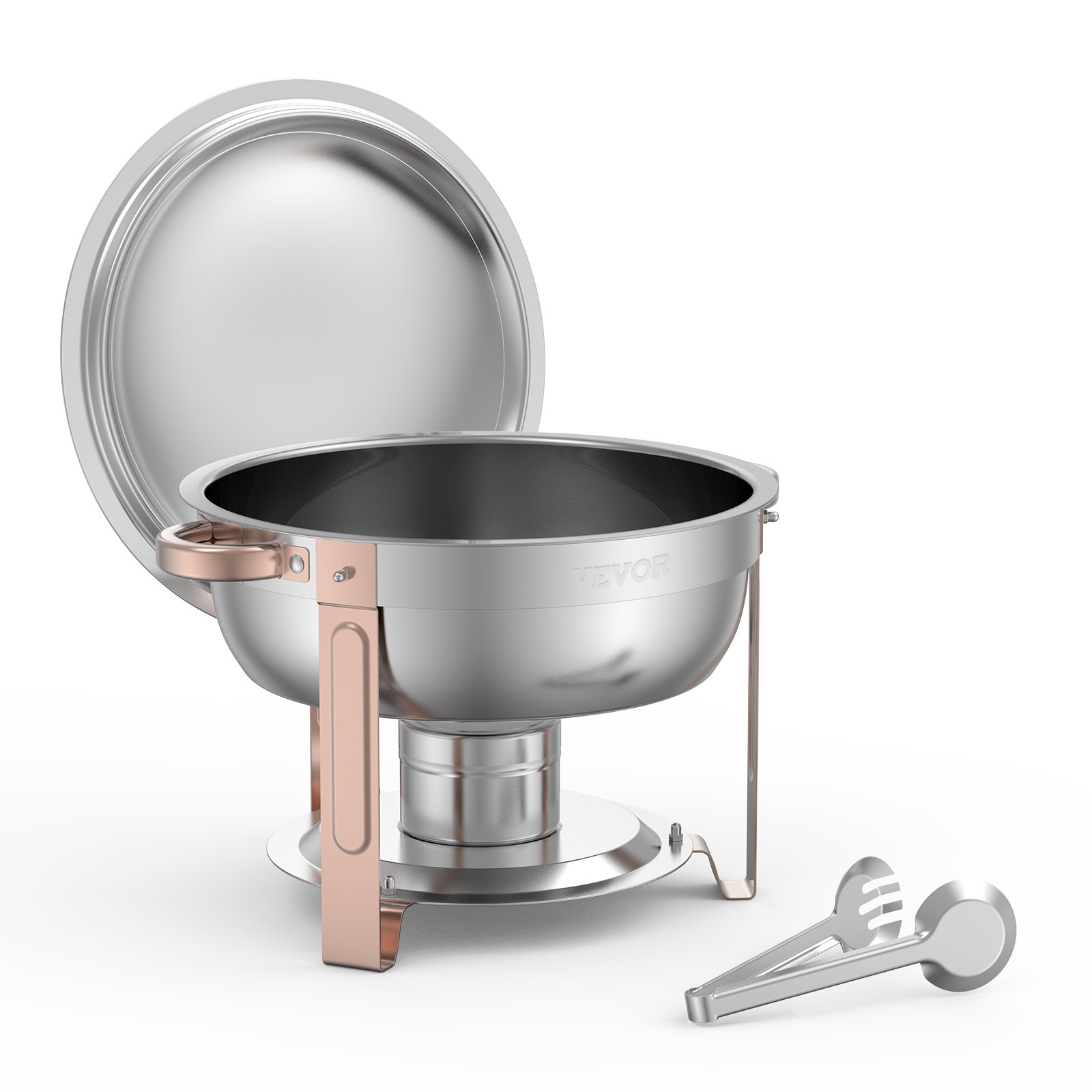 VEVOR Chafing Dish Buffet Set, 5 Qt 4 Pack, Stainless Steel Chafer with 4 Full Size Pans, Round Catering Warmer Server with Lid Water Pan Folding Stand Clip, for Weddings Parties Banquets, Rose Gold