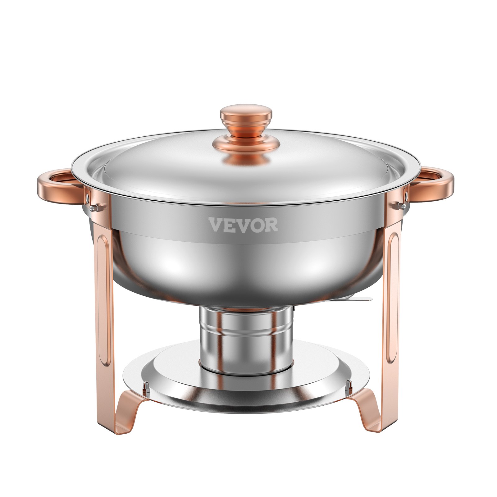 VEVOR Chafing Dish Buffet Set, 5 Qt 4 Pack, Stainless Steel Chafer with 4 Full Size Pans, Round Catering Warmer Server with Lid Water Pan Folding Stand Clip, for Weddings Parties Banquets, Rose Gold