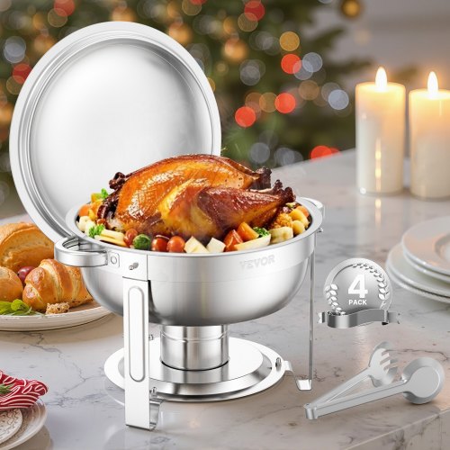 VEVOR 5 Qt 4 Pack Round Chafing Dish Buffet Set Full-Size Pan Stainless Steel