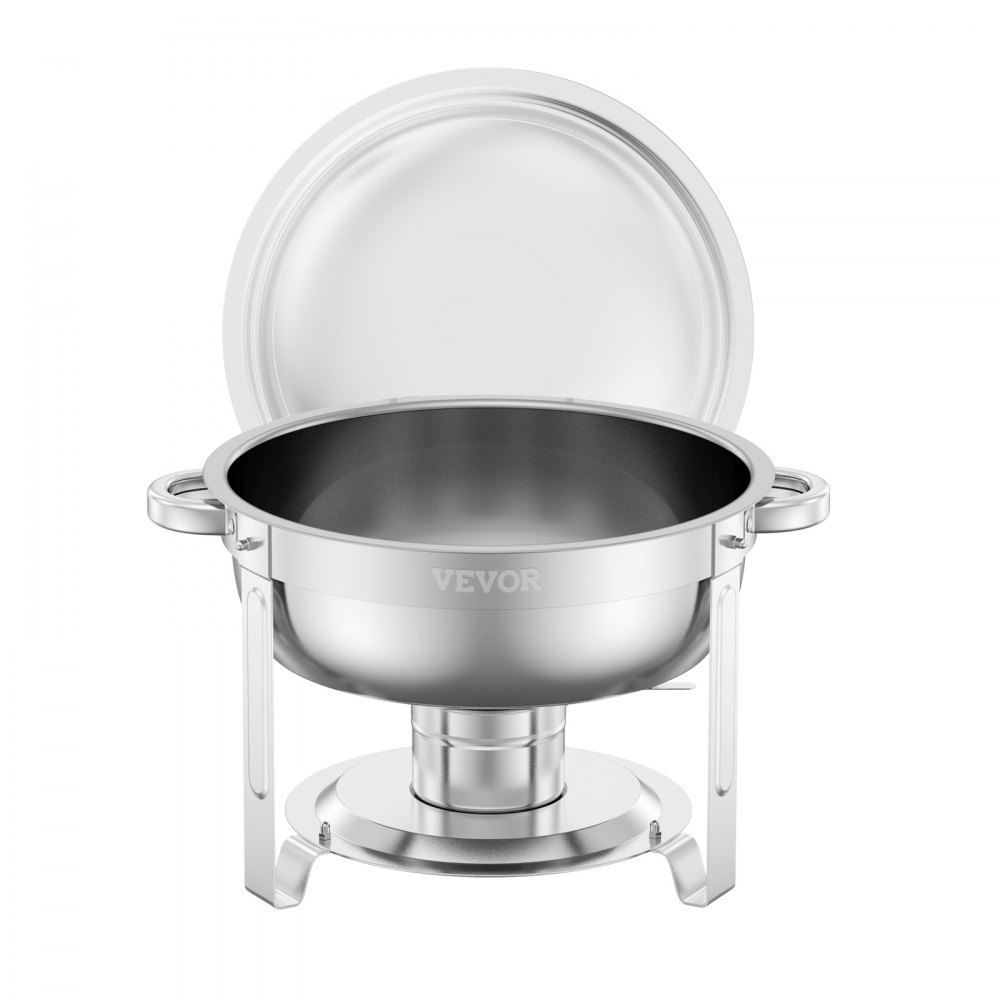 VEVOR Chafing Dish Buffet Set, 5 Qt 4 Pack, Stainless Steel Chafer with 4 Full Size Pans, Round Catering Warmer Server with Lid Water Pan Folding Stand Clip, for Weddings Parties Banquets, Silver