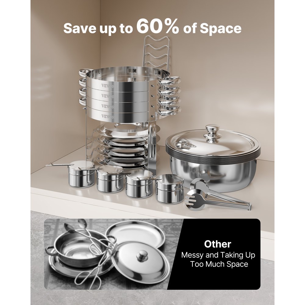 VEVOR Chafing Dish Buffet Set, 5 Qt 4 Pack, Stainless Steel Chafer with 4 Full Size Pans, Round Catering Warmer Server with Lid Water Pan Folding Stand Clip, for Weddings Parties Banquets, Silver