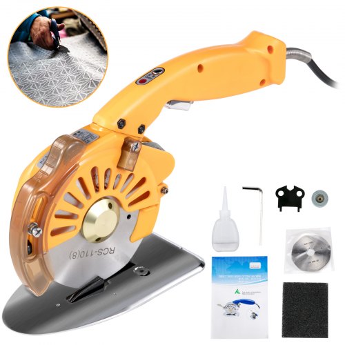 VEVOR Fabric Cutter 110mm Rotary Fabric Cutter 32mm Cutting Height Electric Rotary Cutter All-Copper Motor with Low Noise Adjustable Speed Electric Scissors for Cutting Fabric and Leather