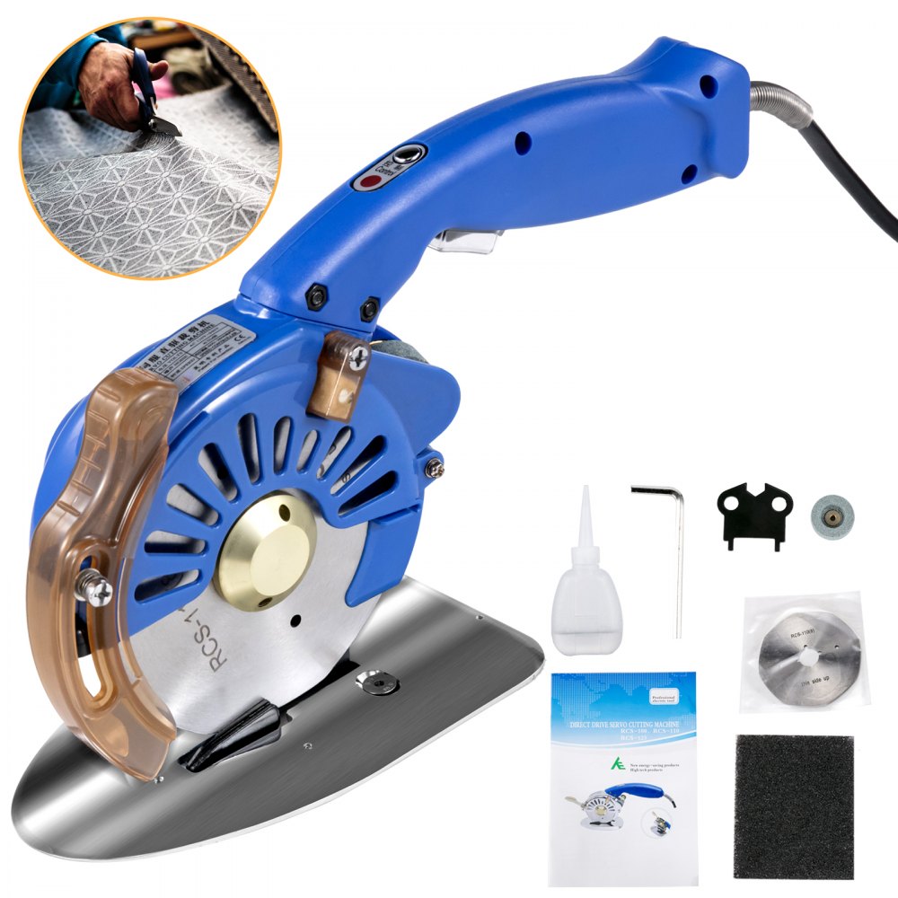 VEVOR Fabric Cutter 110mm Rotary Fabric Cutter 32mm Cutting Height Blue Electric Rotary Cutter All-Copper Motor with Low Noise Adjustable Speed Electric Scissors for Cutting Fabric and Leather