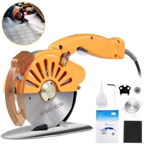 VEVOR Fabric Cutter 125mm Rotary Fabric Cutter 39mm Cutting Height Orange Electric Rotary Cutter All-Copper Motor with Low Noise Adjustable Speed Electric Scissors for Cutting Fabric and Leather