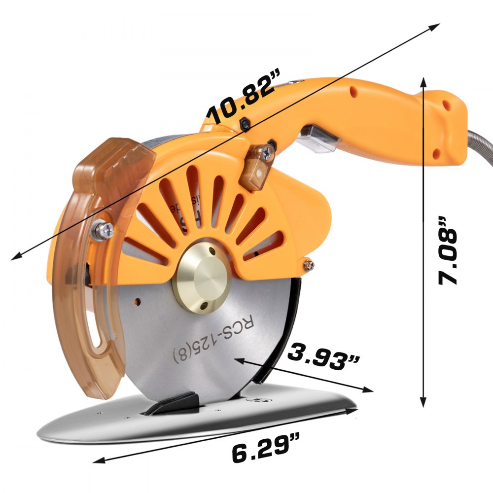 VEVOR Fabric Cutter 125mm Rotary Fabric Cutter 39mm Cutting Height Orange Electric Rotary Cutter All-Copper Motor with Low Noise Adjustable Speed Electric Scissors for Cutting Fabric and Leather