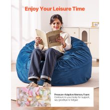 VEVOR Round Bean Bag Chair with Removable and Washable Cover for Adults Blue