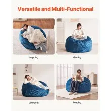 VEVOR Bean Bag Chair, Round BeanBag Chair with Removable & Washable Cover for Adult, Dutch Velvet & High-Density Foam Filling Adult Bean Bag with Handle and Side Pocket for Living Room, Bedroom, Blue