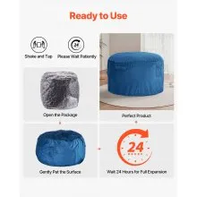 VEVOR Bean Bag Chair, Round BeanBag Chair with Removable & Washable Cover for Adult, Dutch Velvet & High-Density Foam Filling Adult Bean Bag with Handle and Side Pocket for Living Room, Bedroom, Blue