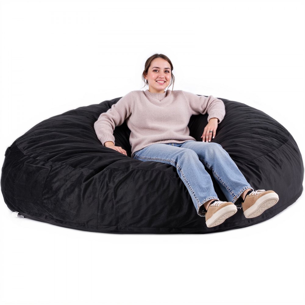 VEVOR Bean Bag Chair, Giant BeanBag Chair with Removable & Washable Cover for Adult, Dutch Velvet & High-Density Foam Filling Round Bean Bag with Handle and Side Pocket for Living Room Bedroom, Black