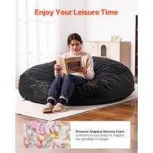 VEVOR Round Bean Bag Chair with Removable & Washable Cover for Adult Giant Black,1829 x 1829 x 508 mm