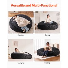 Round Bean Bag Chair with Removable & Washable Cover for Adult Giant Black