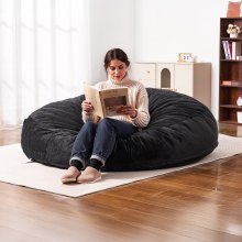 VEVOR Round Bean Bag Chair with Removable & Washable Cover for Adult Giant Black,1829 x 1829 x 508 mm