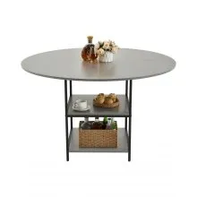 47 in Round Dining Table Wood Kitchen Table for 4-6 Person Grey (Only Table)