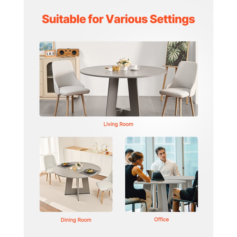 VEVOR Round Dining Table, 47 inch Wood Table for 4-6 Person, Farmhouse Circle Dinner Furniture, Rustic Leisure Tables with Thick Wooden Legs, for Home Kitchen Living Room, Grey (Only Table)