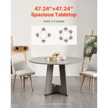 47 in Round Dining Table Wood Kitchen Table for 4-6 Person Grey (Only Table)