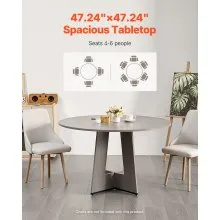 47 in Round Dining Table Wood Kitchen Table for 4-6 Person Grey (Only Table)