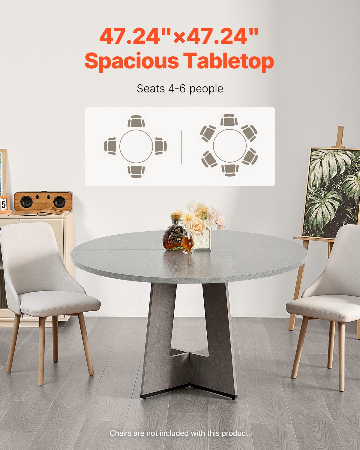 VEVOR pyöreä ruokapöytä, 47 tuuman puupöytä 4-6 hengelle, maalaistalon pyöreä illalliskalusteet, maalaistyyliset vapaa-ajan pöydät paksuilla puujaloilla, kotikeittiöön, olohuoneeseen, harmaa (vain pöytä)