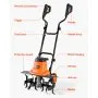 VEVOR Corded Electric Tiller, 45cm Tilling Width Garden Rototiller, 1500W Motor Heavy-Duty Tilling Machine, Cultivator with Steel Tines and Foldable Handle, for Lawn, Yard, and Gardening Care