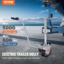 VEVOR Electric Trailer Dolly, 5000 lbs hinauskapasiteetti, 350 W 12 V perävaunun vetopyörä, 22 jalkaa/min liikenopeus, 12"-24,8" säädettävä kiinnityskorkeus ja 8" kumirengas, liikkuvaan perävaunuun asuntovaunuveneeseen