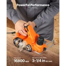 VEVOR Electric Hand Planer, 3-1/4-Inch Cut Width, 7-Amp 16800 RPM Corded Power Handheld Planer for Wood, with Adjustable Cut Depth, 2 Blades, for Woodworking Wood Chamfer DIY Smooth Finish Carpentry