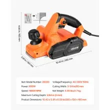 VEVOR Electric Hand Planer, 3-1/4-Inch Cut Width, 7-Amp 16800 RPM Corded Power Handheld Planer for Wood, with Adjustable Cut Depth, 2 Blades, for Woodworking Wood Chamfer DIY Smooth Finish Carpentry